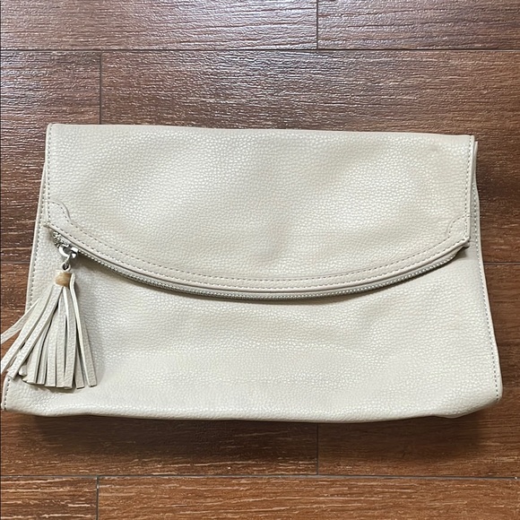 Express Handbags - Express Cream Clutch with Tassel and Flap Closure